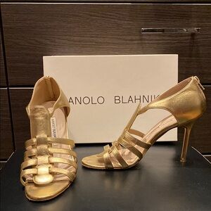 Manolo Blahnik Gold Strappy Heels